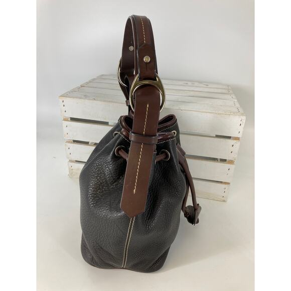 DOONEY & BOURKE LARGE BLACK LEATHER DRAWSTRING SHOULDER BAG - Picture 3 of 16